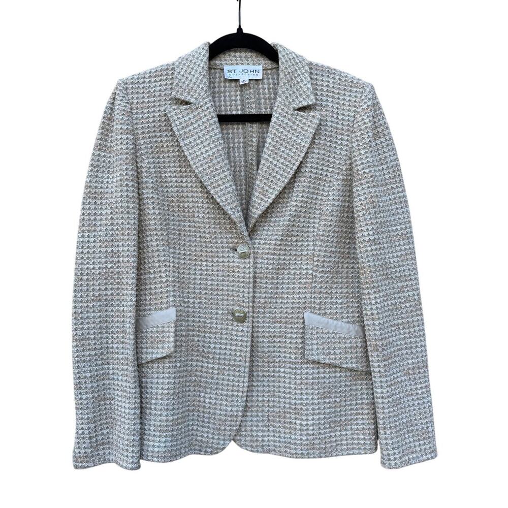 St. John Collection Green and Tan Santana Knit blazer Jacket Size 6